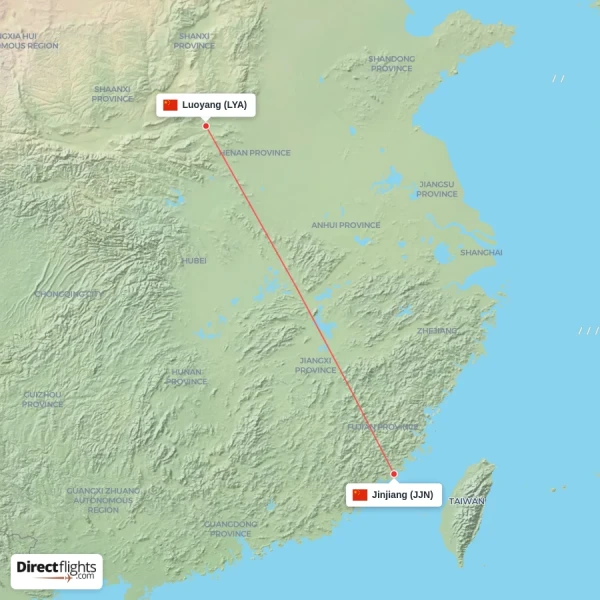 Luoyang - Jinjiang direct flight map