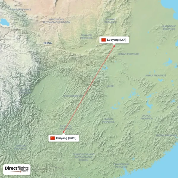 Luoyang - Guiyang direct flight map
