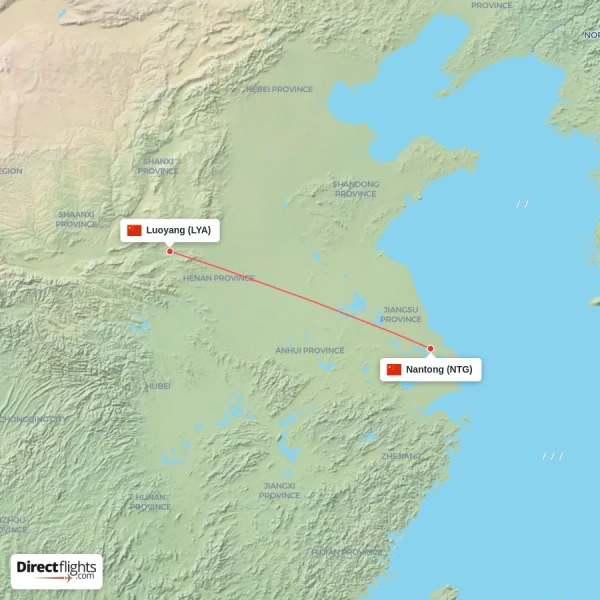 Luoyang - Nantong direct flight map