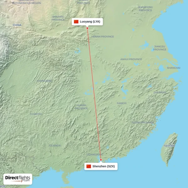 Luoyang - Shenzhen direct flight map