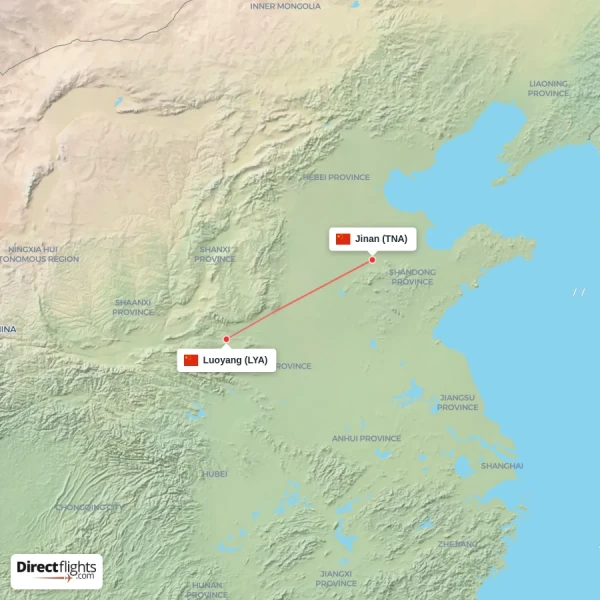 Luoyang - Jinan direct flight map