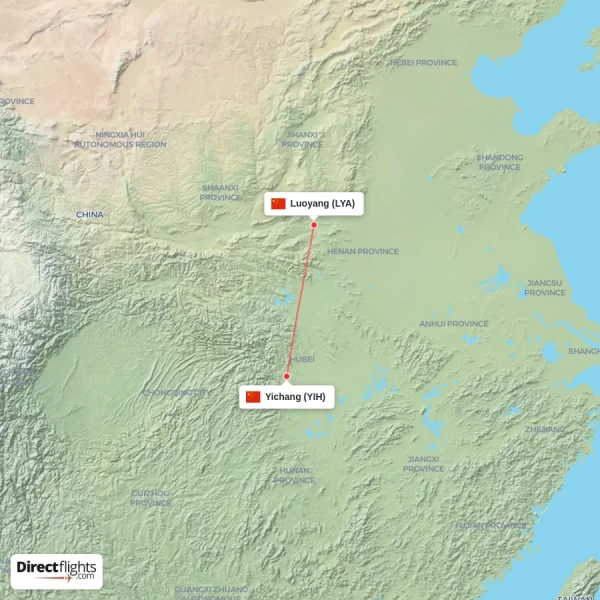 Luoyang - Yichang direct flight map