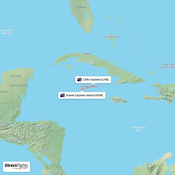Little Cayman - Grand Cayman Island direct flight map