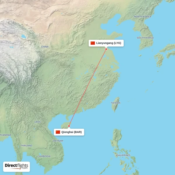 Lianyungang - Qionghai direct flight map