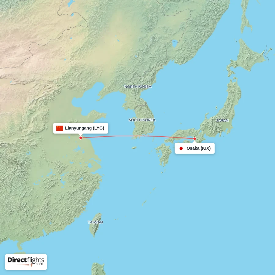 LYG - KIX route map
