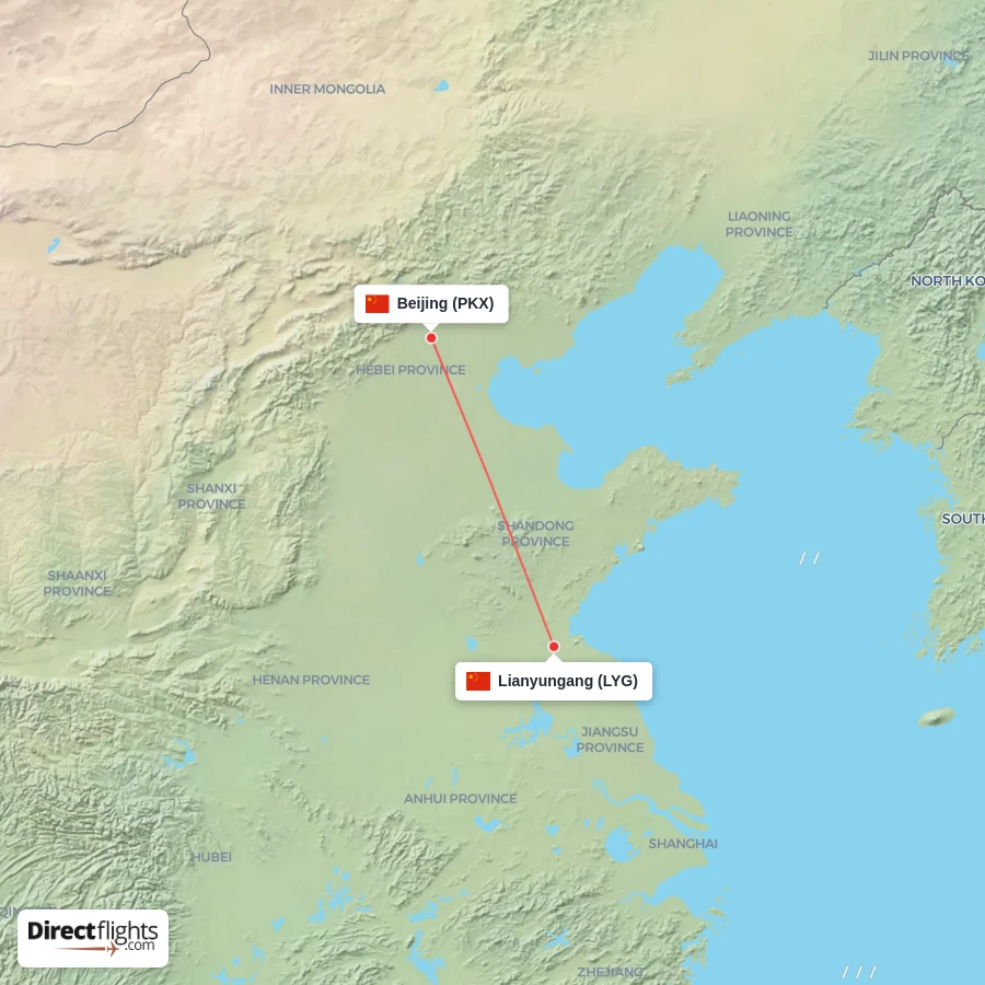 LYG - PKX route map