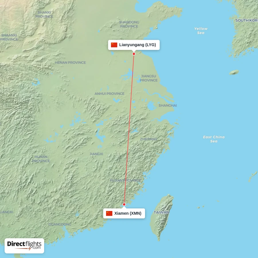 LYG - XMN route map