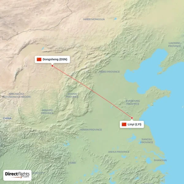 Linyi - Dongsheng direct flight map