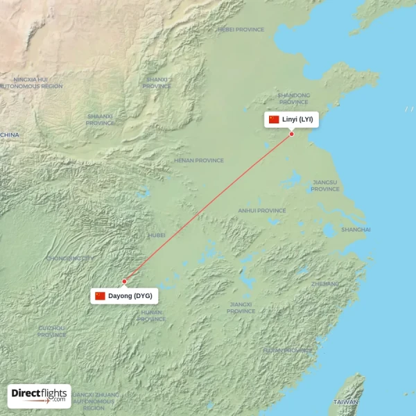Linyi - Dayong direct flight map