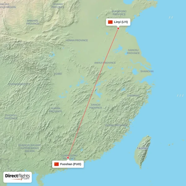 Linyi - Fuoshan direct flight map