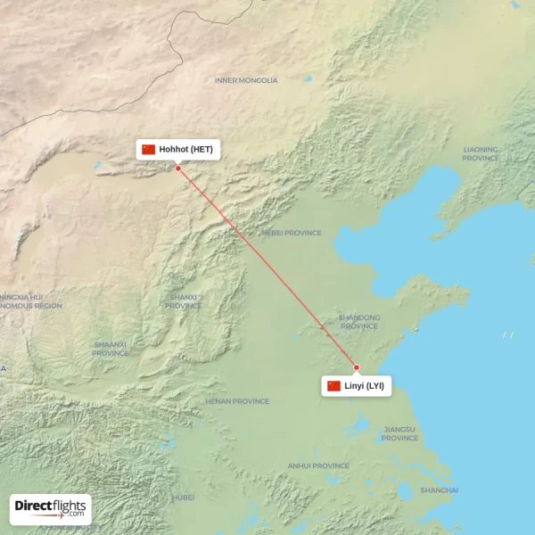 Linyi - Hohhot direct flight map