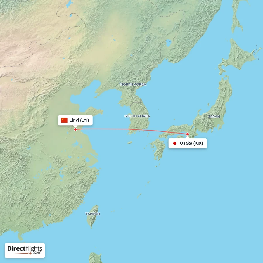 LYI - KIX route map