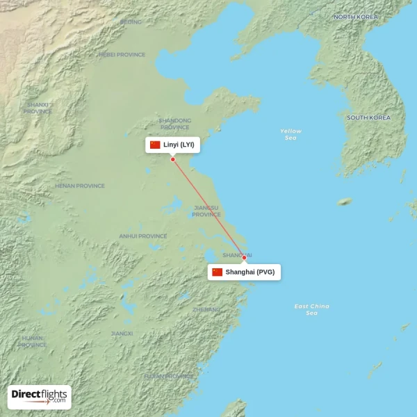 Linyi - Shanghai direct flight map