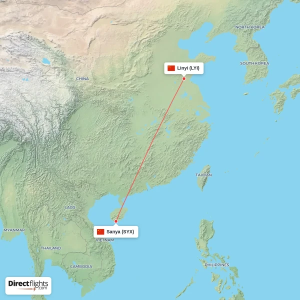 Linyi - Sanya direct flight map
