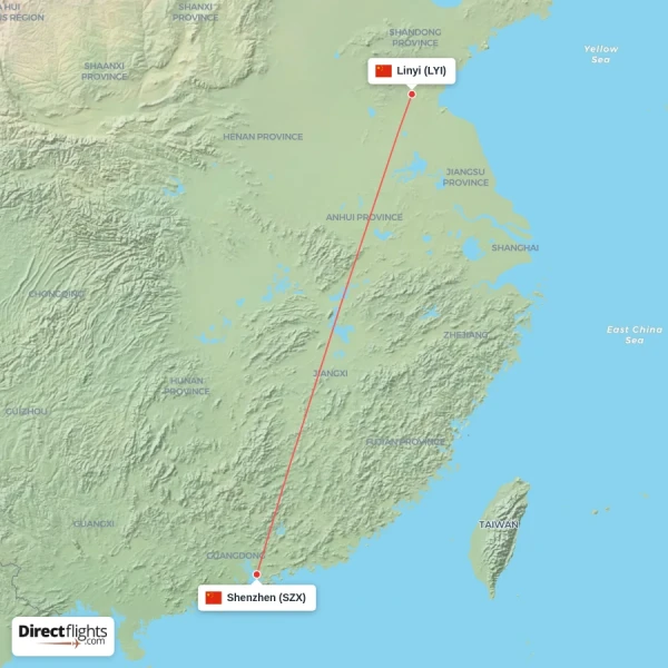 Linyi - Shenzhen direct flight map