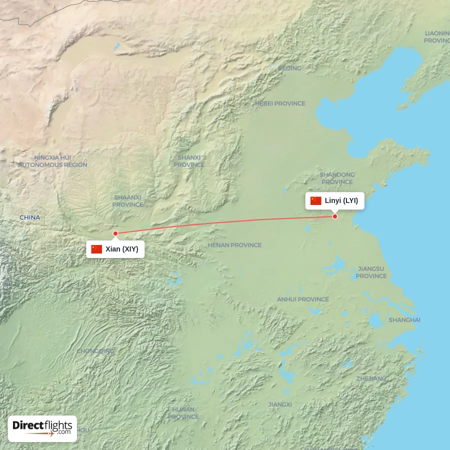 LYI - XIY route map