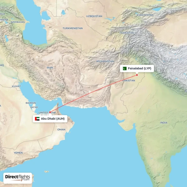 Faisalabad - Abu Dhabi direct flight map