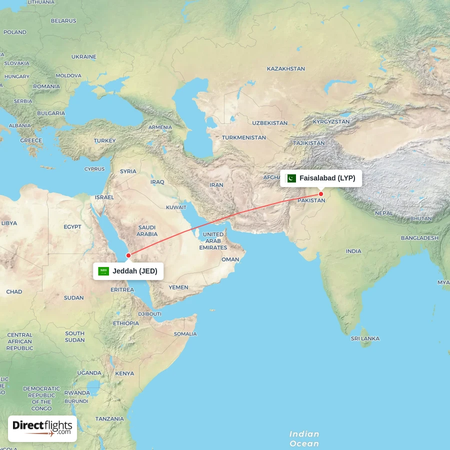 LYP - JED route map