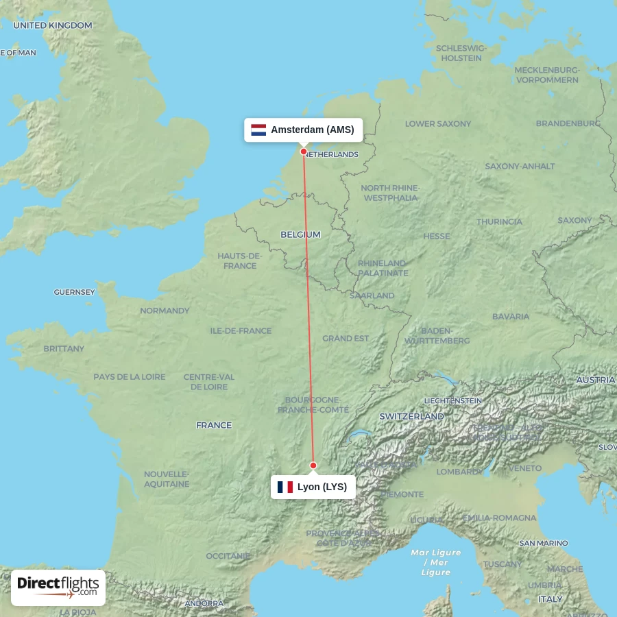LYS - AMS route map