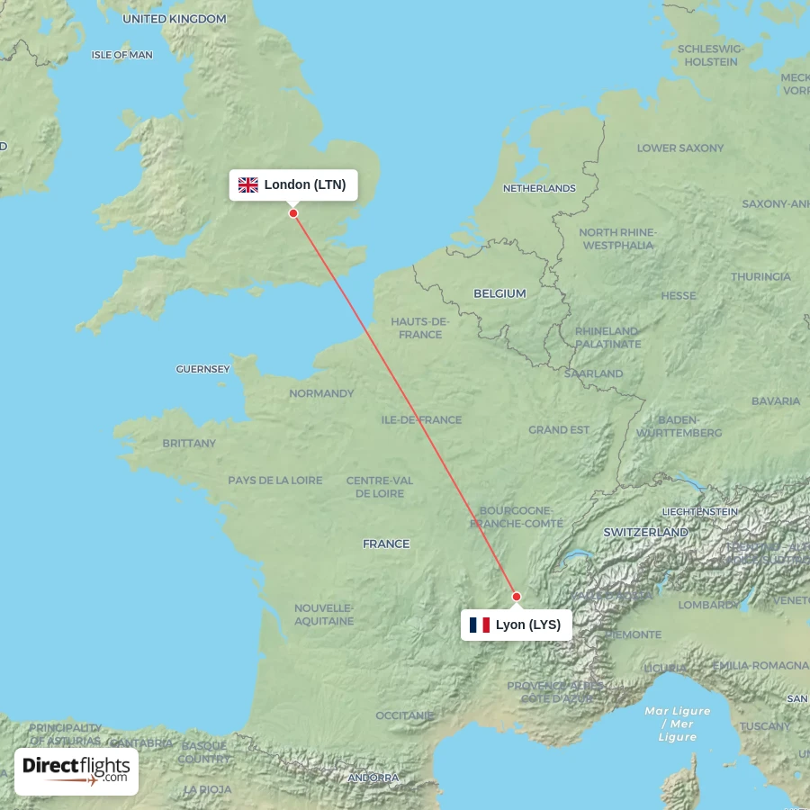 LYS - LTN route map