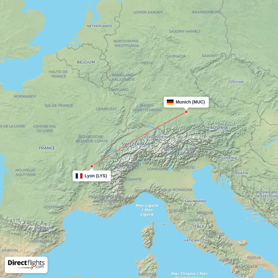 LYS - MUC route map
