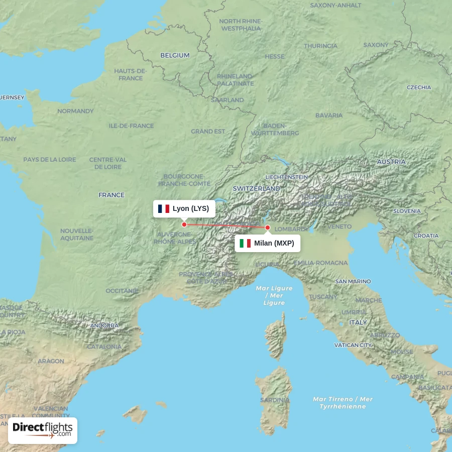 LYS - MXP route map