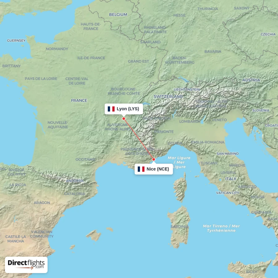 LYS - NCE route map