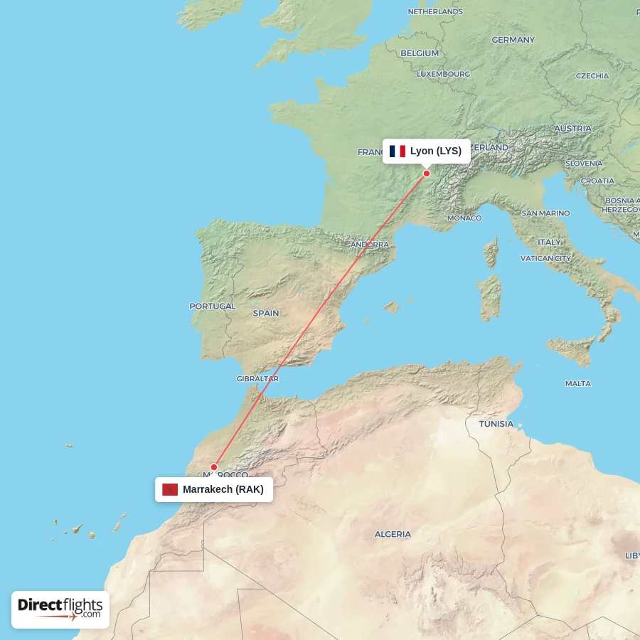 LYS - RAK route map