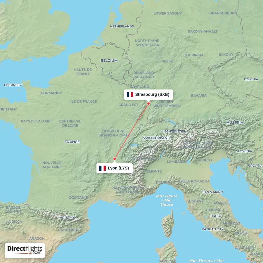 LYS - SXB route map