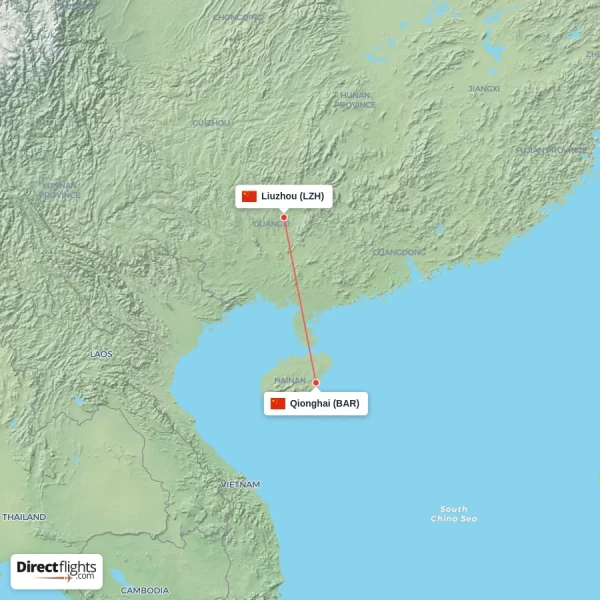 Liuzhou - Qionghai direct flight map