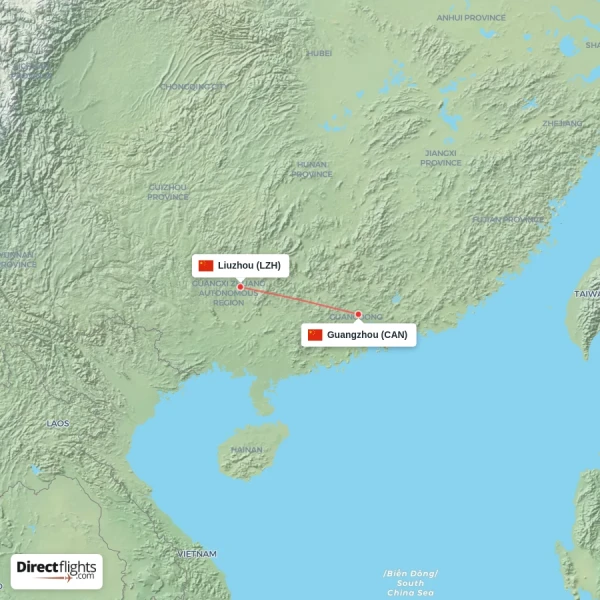 Liuzhou - Guangzhou direct flight map