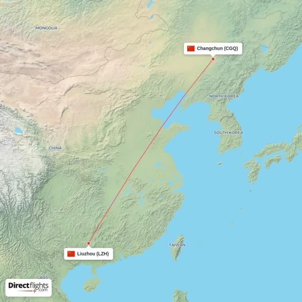 Liuzhou - Changchun direct flight map