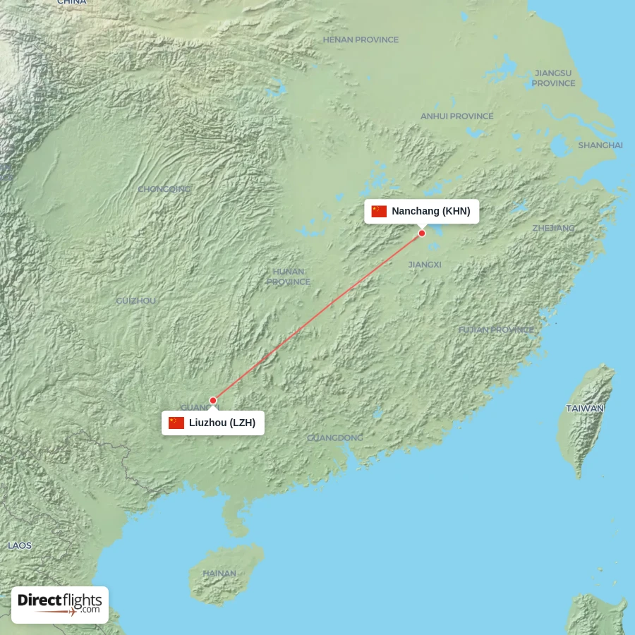 LZH - KHN route map