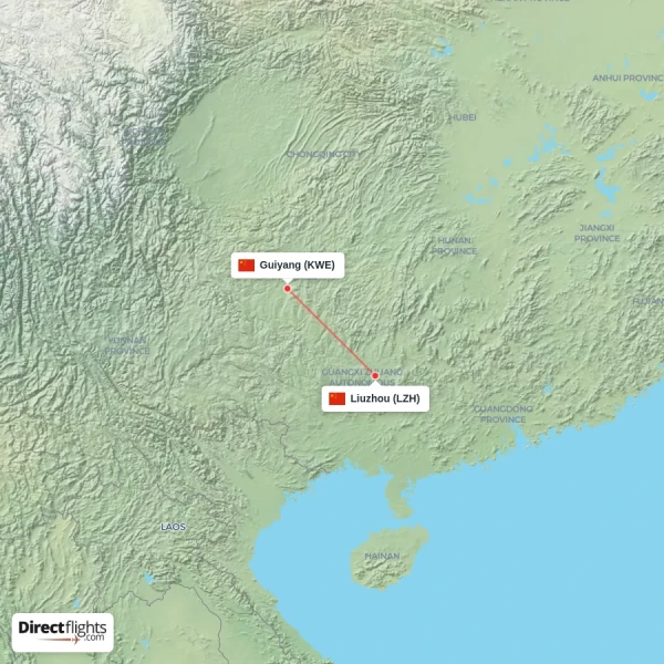 Liuzhou - Guiyang direct flight map
