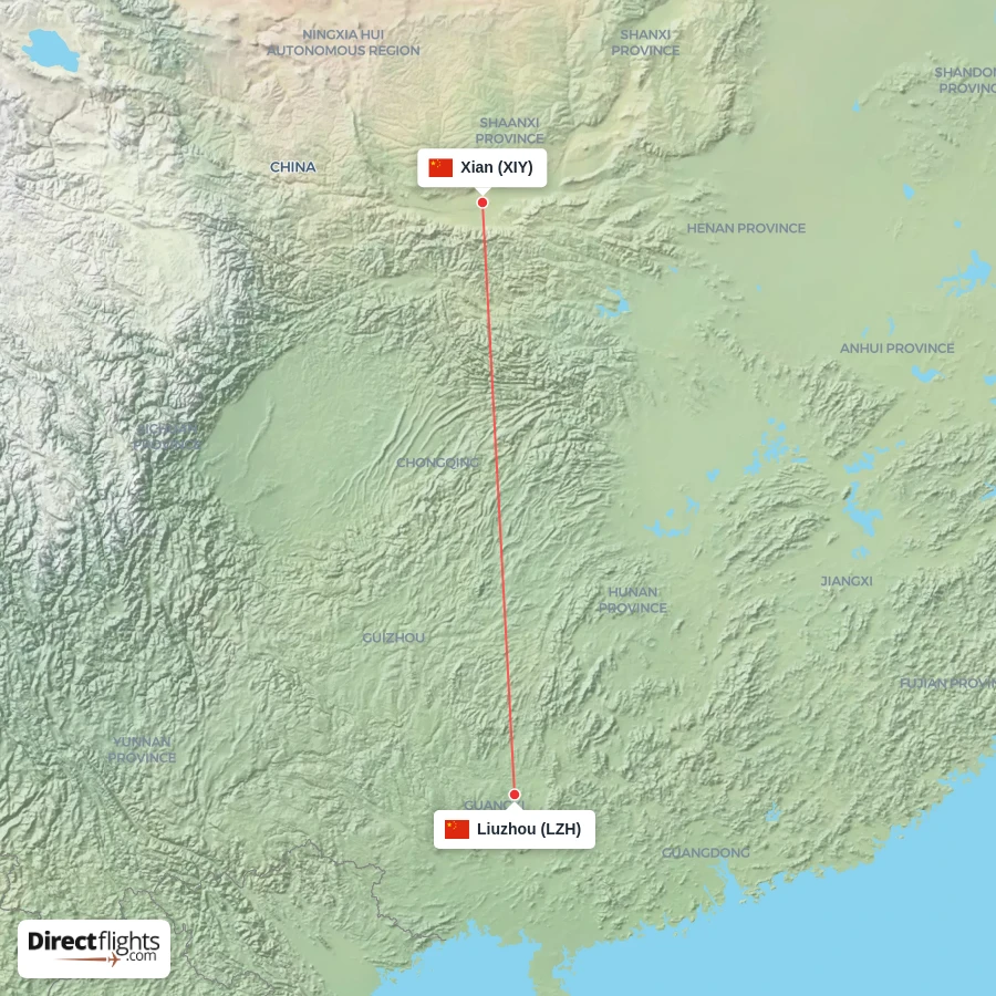 LZH - XIY route map