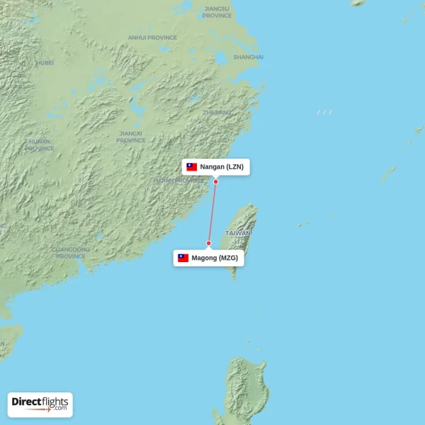 Nangan - Magong direct flight map