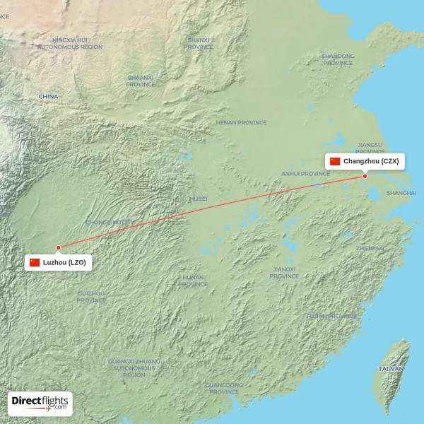 Luzhou - Changzhou direct flight map
