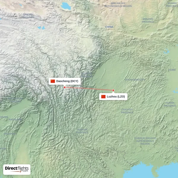 Luzhou - Daocheng direct flight map