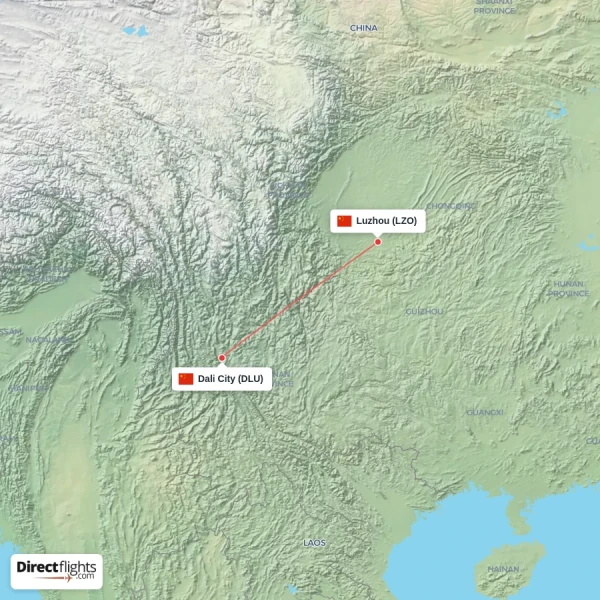 Luzhou - Dali City direct flight map