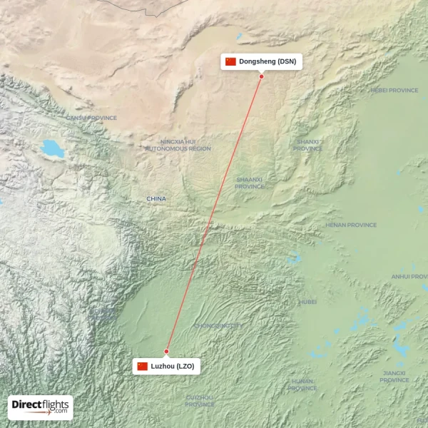 Luzhou - Dongsheng direct flight map