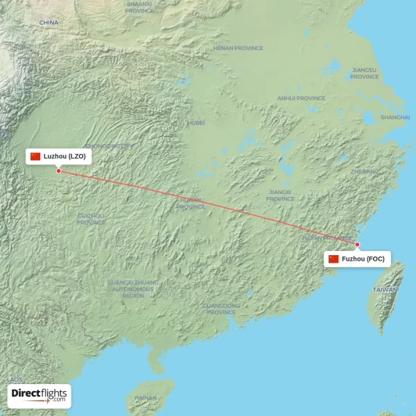 Luzhou - Fuzhou direct flight map
