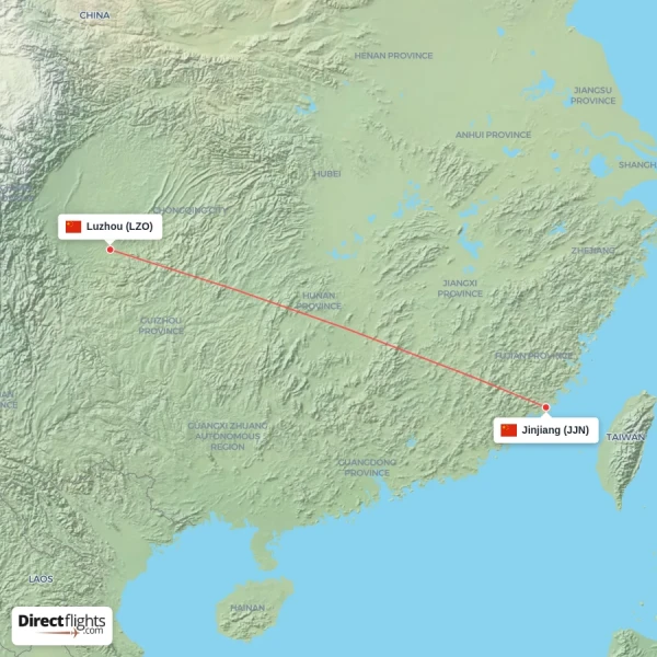 Luzhou - Jinjiang direct flight map