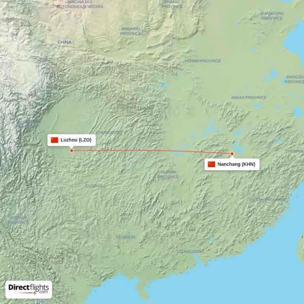 Luzhou - Nanchang direct flight map