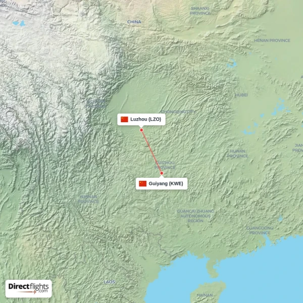 Luzhou - Guiyang direct flight map
