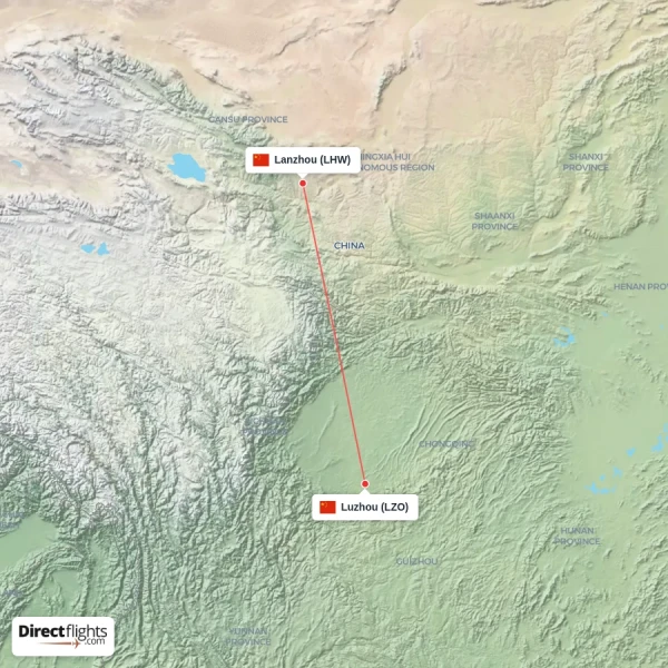 Luzhou - Lanzhou direct flight map