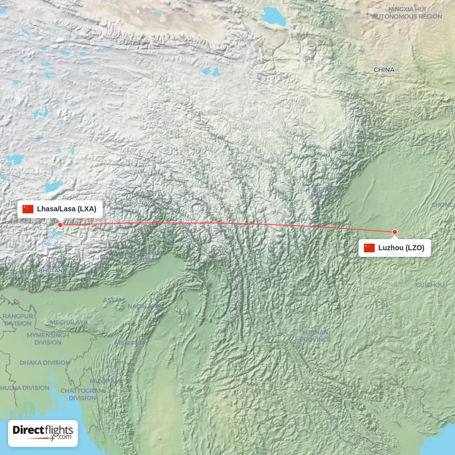 LZO - LXA route map