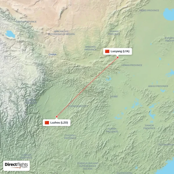 Luzhou - Luoyang direct flight map