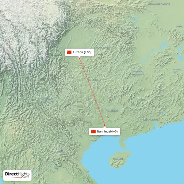 Luzhou - Nanning direct flight map