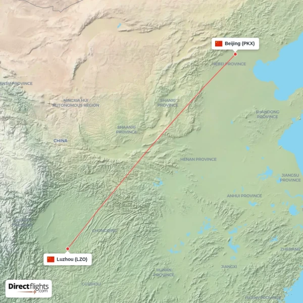 Luzhou - Beijing direct flight map