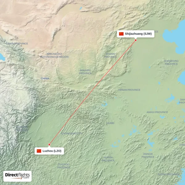 Luzhou - Shijiazhuang direct flight map